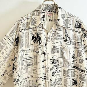 希少 《 Rare/ Newspaper 》40s 50s 美品【 Enro ビンテージ レーヨン 新聞 ニュースペーパー シャツ マイフリーダム6 】