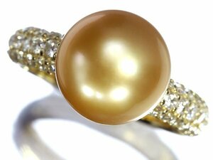 MR11530SS[ selling out ] new goods [RK gem ]{Pearl} Golden pearl large grain approximately 10.7mm. finest quality diamond K18 high class ring White Butterfly pearl diamond 