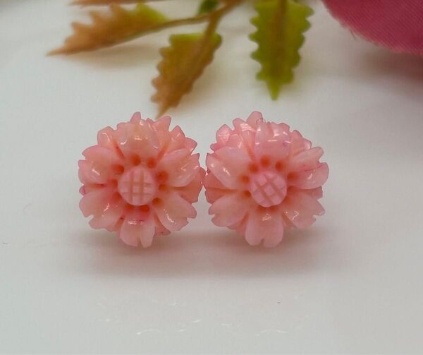 珊瑚 薔薇 ピンクカラー 可愛い s925 ピアス(S222)