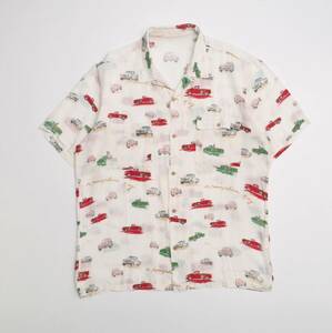 TG9102* Papas /PAPAS* car pattern / total pattern * short sleeves *linen shirt / convertible color shirt / aloha shirt * unbleached cloth series multicolor * men's *sizeL