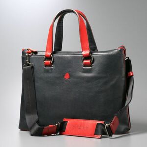 GQ0439*FUJITAKA Fujita Kato p46501 leather briefcase shoulder attaching business tote bag bag navy × red group 