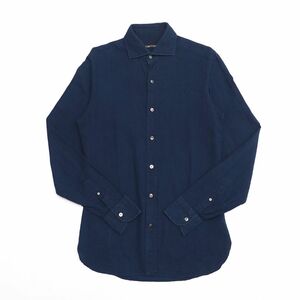 GQ0261* Tom Ford /TOMFORD* shell button *linen cotton * long sleeve * Hori zontaru shirt / solid shirt * navy series / navy blue series * men's *size38-15