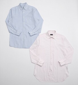 TH1538* Ermenegildo Zegna 2 шт. комплект мужской 39-15.5/S длинный рукав проверка /.. кнопка down рубашка + широкий цвет рубашка синий / розовый серия 