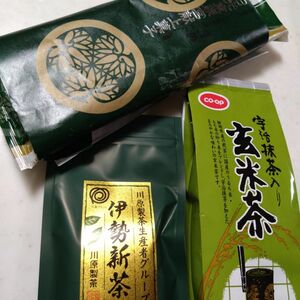 お買い得です！！河原製茶の伊勢新茶、COOP玄米茶、日光東照宮献上菓子セット