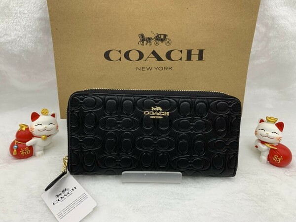 コーチ COACH 長財布 財布 エンボスドレザー ブラック 黒 プレゼント 贈り物シグネチャー型押し ロング ジップ 新品 F39631 A187