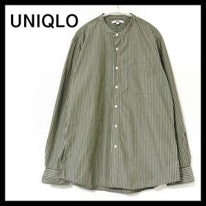 UNIQLO ユニクロ 長袖 シャツ ストライプ ノーカラー メンズ グレー L