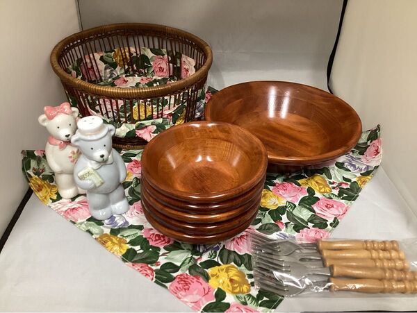 ヘルシーサラダセット(天然木・漆器)(クマのスパイス入れ)