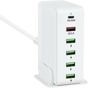  белый USB зарядное устройство всего 65W PD быстрое зарядное устройство 6 порт [PD20W&QC3.0/6 шт. одновременно зарядка /1.2M кабель & подставка 