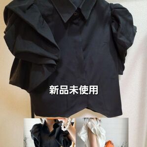 ボリューム袖 トップス ブラック シャツ トップス 開襟シャツ 夏服