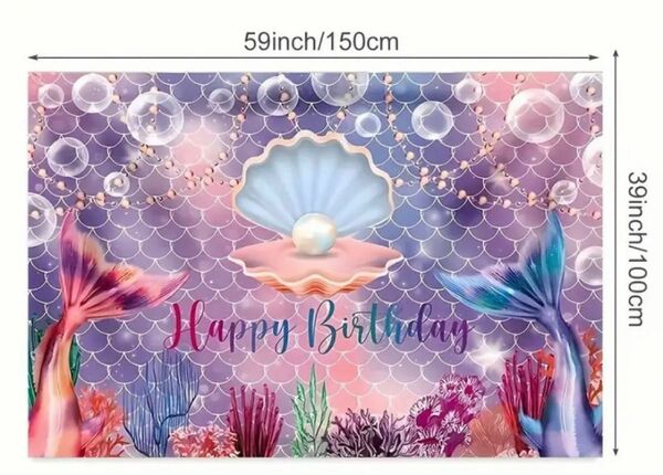 誕生日パーティー　装飾背景布　かわいいマーメイド柄　高さ100cm×幅150cm