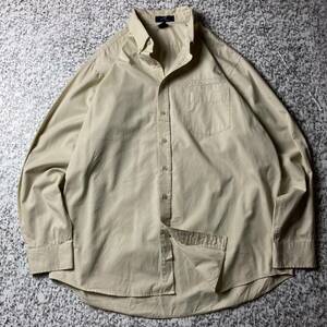 【90sオールド】刺繍企業ロゴ　BDビンテージL/Sシャツ　ベージュ　XLサイズ 古着　ヴィンテージ長袖シャツ 
