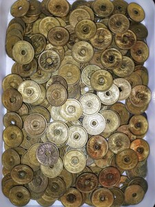 D53 condition excellent beautiful goods great number hole 10 sen yellow copper coin 1.00kg