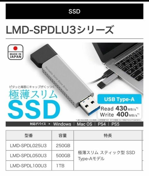 新品 ポータブル USB SSD 1TB ロジテック 日本製