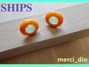 シップス SHIPS ネオンカラー オレンジ 楕円パーツ ポストピアス ボタンデザイン イヤリング ストーン 新品 未使用 Wai ロンハーマン