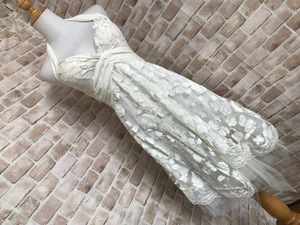 h01129●ドレスワンピース　衣装　オフホワイト　チュール　ラメ花模様　