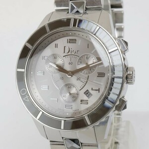 2406-599 ディオール クオーツ 腕時計 Dior CD114312 クリスタル 日付 クロノグラフ 全数字 純正ブレス