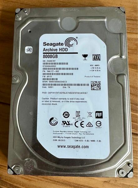 SEAGATE Archive HDD ST8000AS0002 8TB 3.5インチ フォーマット済み 正常品 PCパーツ