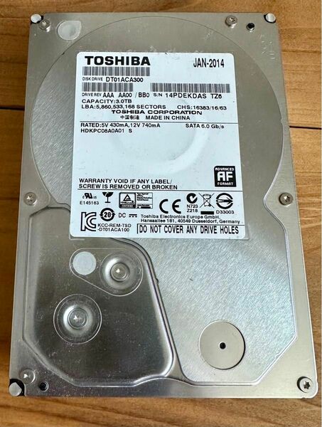 TOSHIBA DT01ACA300 3TB HDD 3.5インチ 内蔵HDD 動作確認済み