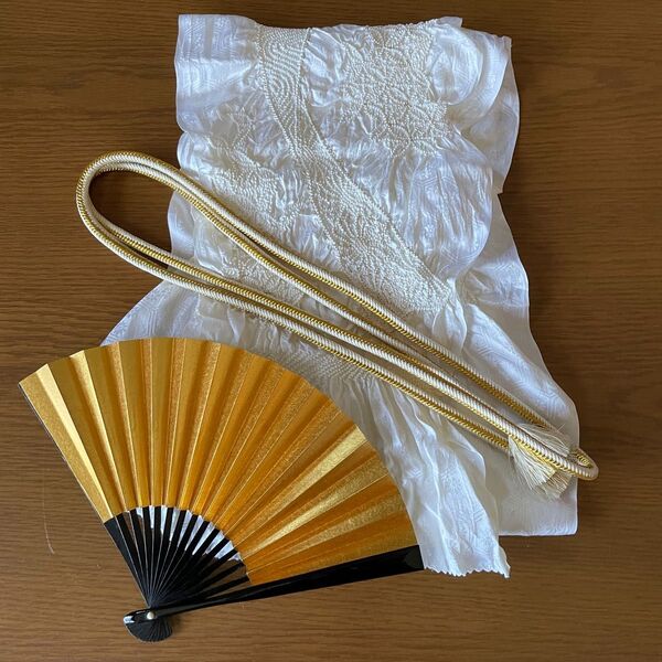 け558 礼装用 帯揚げ&帯締め&末広セット 絞り 着物 結婚式 和装小物 着付小物