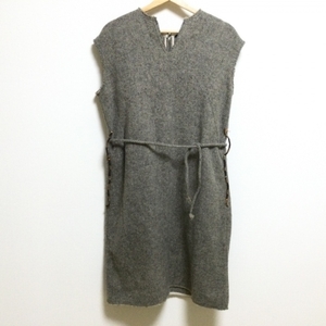 a-rubai four tea five a-rupi- M R by45rpm size 3 L - gray × light brown lady's no sleeve / knee height / knitted 