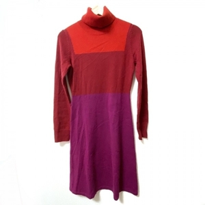  paul (pole) kaPAULEKA size M - bordeaux × red × purple lady's ta-toru neck / long sleeve / knee height / knitted One-piece 
