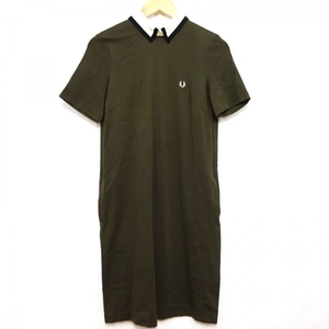  Fred Perry FRED PERRY size 8 M - khaki × white × black lady's short sleeves / knee height beautiful goods One-piece 