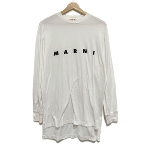 マルニ MARNI 長袖Tシャツ サイズ36 S 白 レディース スリット/ブランドロゴ/ロング丈 トップス