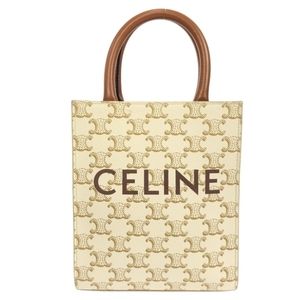 セリーヌ CELINE トートバッグ 194372BZK.01BC ミニ バーティカルカバ トリオンフキャンバス×カーフスキン 白×ブラウン バッグ