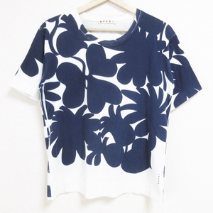 マルニ MARNI 半袖Tシャツ サイズ38 S - ダークネイビー×白 レディース クルーネック トップス