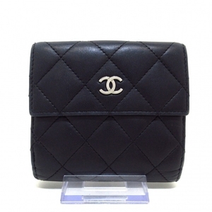 シャネル CHANEL Wホック財布 - ラムスキン 黒 シルバー金具 16番台 財布