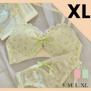 femi person floral print underwear 2688 green XL non wire bra shorts set 