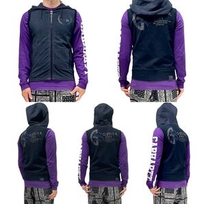 中古 G-Star RAW ジースター バックプリント エンブレム ワッペン コットンニット スウェット ノースリーブ ジップアップ パーカー ベスト