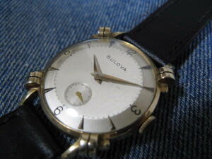 1950 year made BULOVA Broba Duo tone face american watch antique hand winding wristwatch operation goods note oil ending 