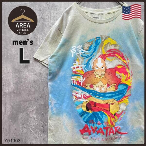 【AVATAR】アバター 古着 ビッグプリント Tシャツメンズ Lサイズイエロー