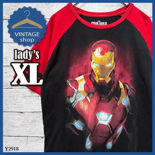 【MARVEL】マーベル古着ムービーTシャツ半袖レディースアイアンマンXL黒赤