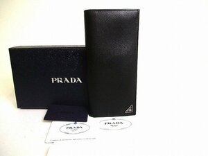 【未使用保管品】 プラダ PRADA サフィアーノトライアングル レザー 2つ折り 長財布 ロングウォレット メンズ