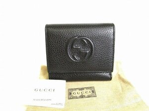 【未使用保管品】 グッチ GUCCI ソーホー インターロッキングG レザー 3つ折り 長財布 メンズ レディース