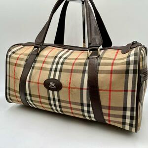 美品/希少 ●Burberry バーバリー オールド ボストンバック 肩掛け ノバチェック ホースロゴ シャドーホース ヴィンテージ A4 収納 メンズ