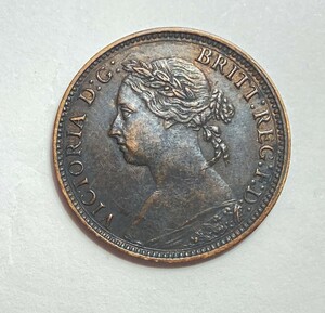 １円スタート! ・1891イギリス 1ファージング青銅貨 ヴィクトリア女王 ・アンティーク コイン