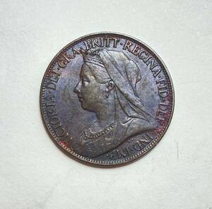 １円スタート! ・1901イギリス 1ファージング青銅貨 ヴィクトリア女王 ・アンティーク コイン