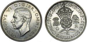 １円スタート! ・1937 イギリス1 フロリン銀貨 (プルーフ) ジョージ6世・アンティーク コイン