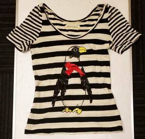 Muveil ミュベール ペンギン刺繍 ラインストーン ボーダーTシャツ　