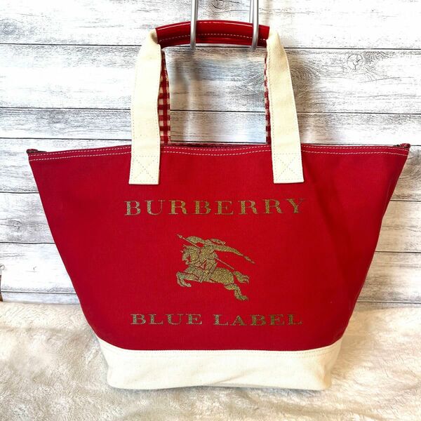 【美品】BURBERRY BLUE LABEL バーバリーブルーレーベル　トートバッグ　赤　大容量