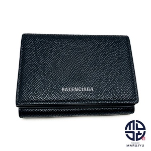 BALENCIAGA バレンシアガ 黒 ブラック ロゴ 三つ折り コンパクト サイフ 財布 558208 ブランド