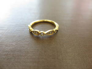 K18 750 18 золотой кольцо кольцо полная масса примерно 1.7g бриллиант всего 11 камень (0.12ct) размер 7 номер USED бриллиант YG желтое золото 