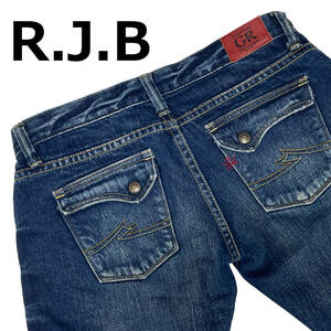 RJB ブーツカット デニム パンツ siz4 (約80cm 女性W35相当) フラットヘッド レディース ローライズ セルビッチ フラップポケット ジーンズ