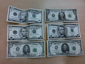 Ap-1 海外紙幣 アメリカ ドル紙幣 10ドル 1枚 + 5ドル 4枚 + 1ドル 1枚 計31ドル分おまとめ