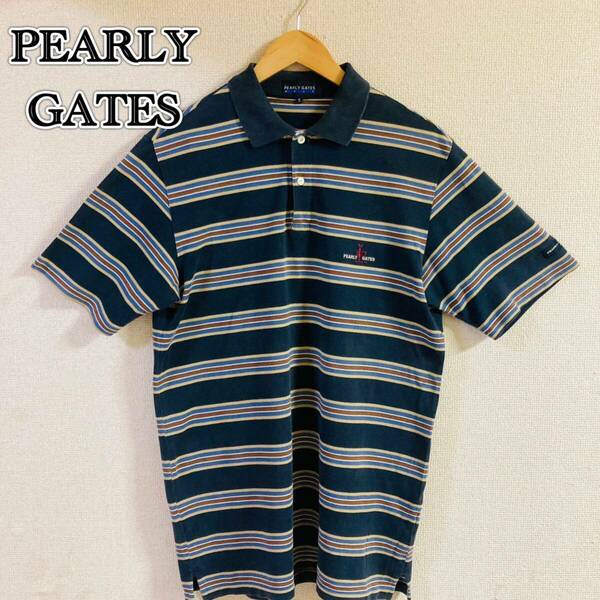 パーリーゲイツPEARLY GATES半袖ポロシャツ◎ボーダー柄ゴルフウェア/サイズ5