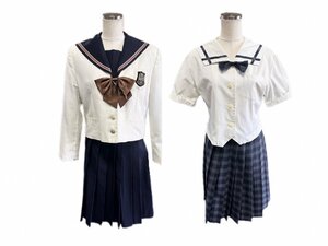 [岡山南高等学校]女子制服 160A W63 8点セット ブレザー 中間服 長/半シャツ 冬/夏スカート リボン*2 中古品