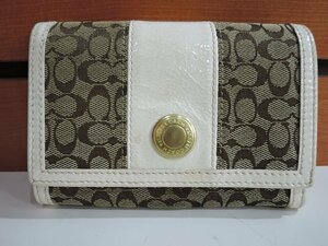 COACH コーチ レディース シグネチャー 2つ折り財布 L字ファスナー付 シミあり/使用感のある中古品